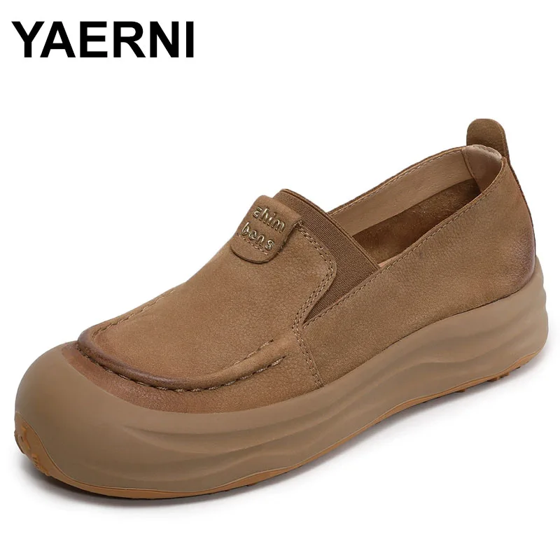 

Женские туфли на плоской подошве, лоферы без шнуровки, женские повседневные туфли ручной работы в литературном стиле с круглым носком и толстой подошвой