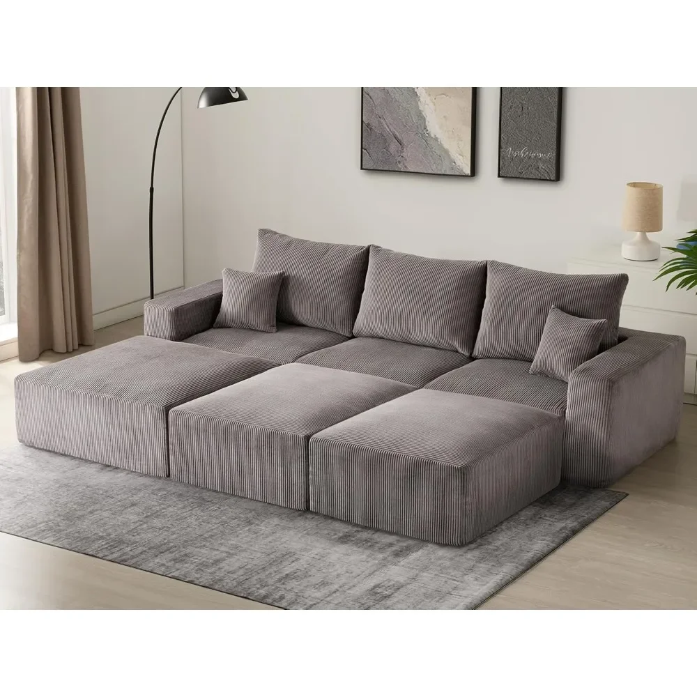 

Sectional Modern Sleeper Sofa Bed 3 Seater Lounge Cloud Couch Modular Corduroy Convertible Sponge Compression Sofas