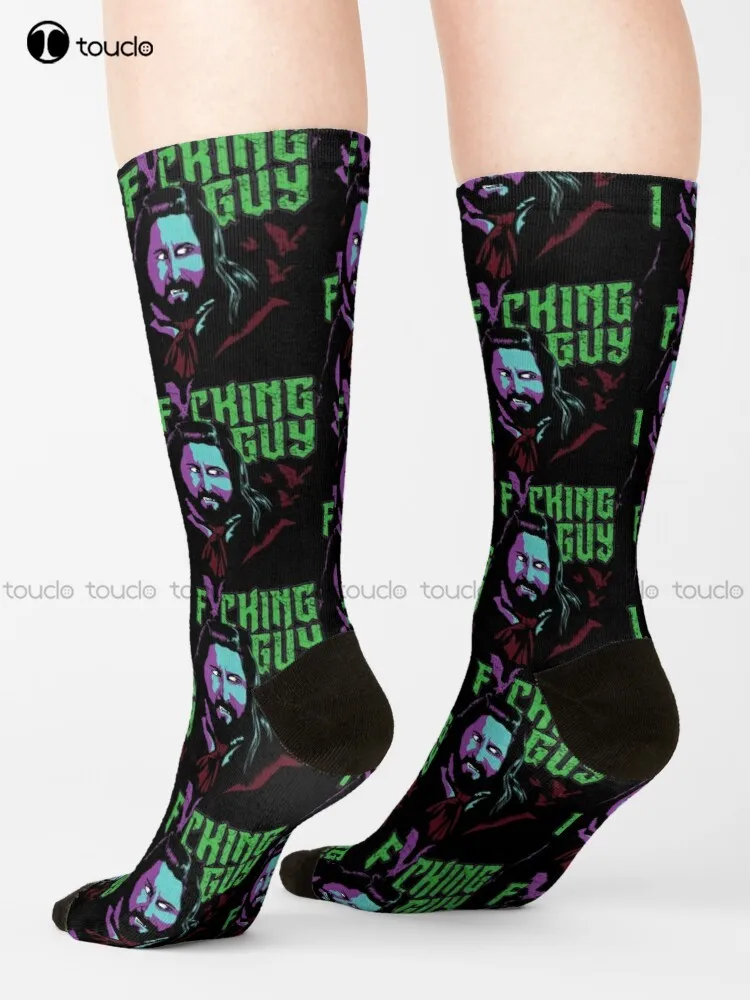 Fricking Guy Socks What We Do In The Shadows White Soccer Socks Men Street Skateboard Socks Custom Gift Street Skateboard Socks