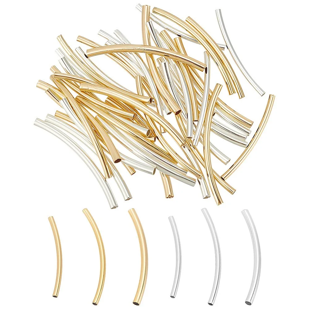 

1box 48pcs 6 styles Brass Tube Beads Curved Tube Beads Mixed color 24.5~29.5x3~4x1.5~2mm Hole: 1~1.6mm 8pcs/style
