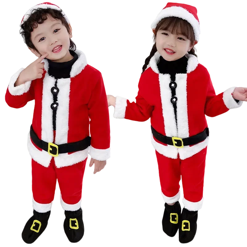 Cosplay Set Christmas Santa Claus Plush Outfit Newborn Clothing Sets Baby  Winter Fleece Tops+Pants+Hats+Socks Children Clothes