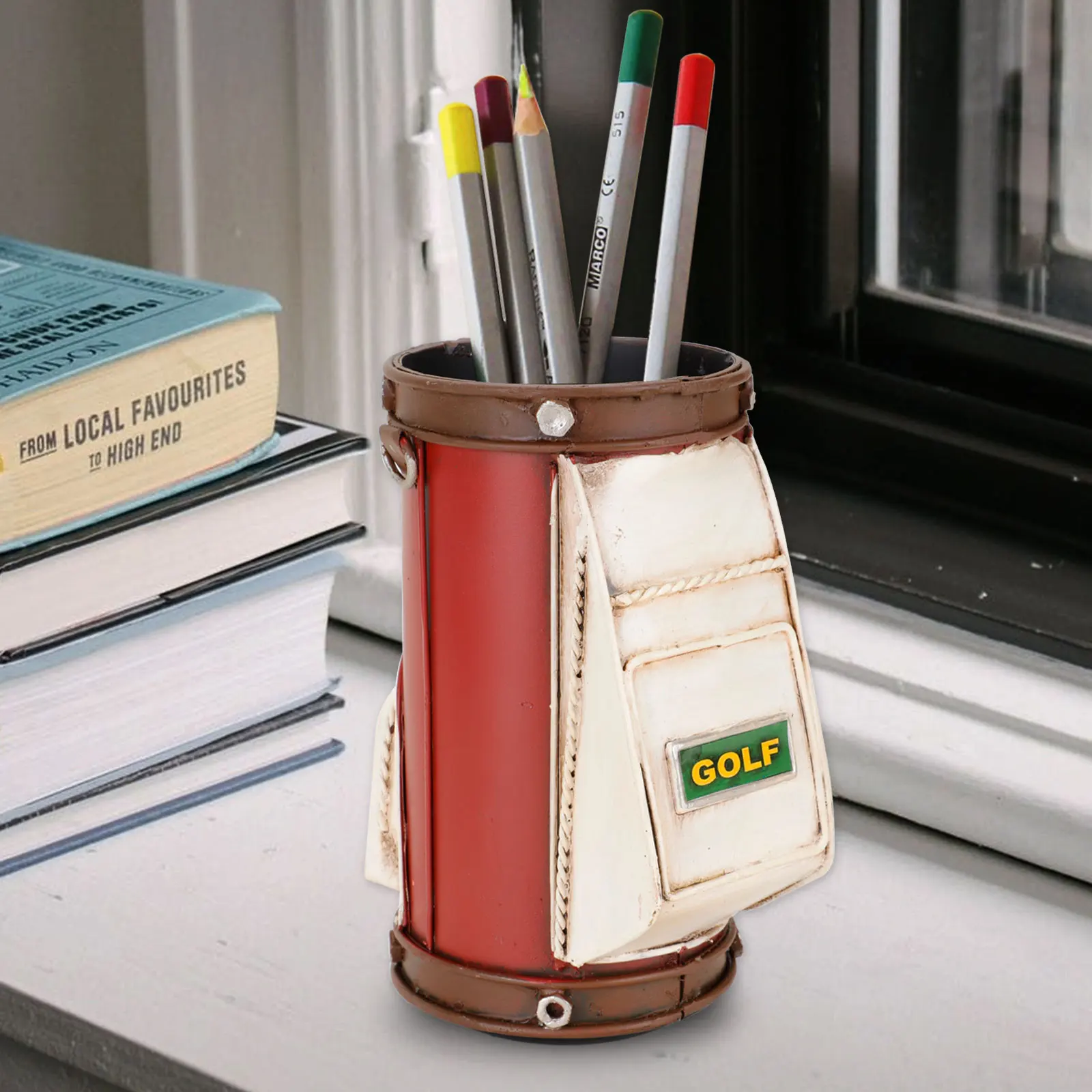 Roykaw Golf Pen Holder for Men Women, Office Desktop Organizer, Golf Office Decor for Friends/Teachers/Children/Customers-Red