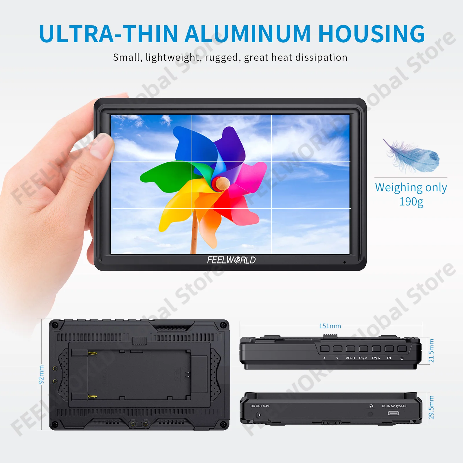 FEELWORLD 5.5นิ้ว4K แบบพกพากล้อง DSLR Field Monitor HDMI อินพุตเอาต์พุตขนาดเล็ก Full HD 1280X720 IPS tilt Arm Power S55