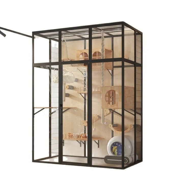 Cat cage cat villa panoramic glass solid wood DIY cat nest pet house panoramic glass