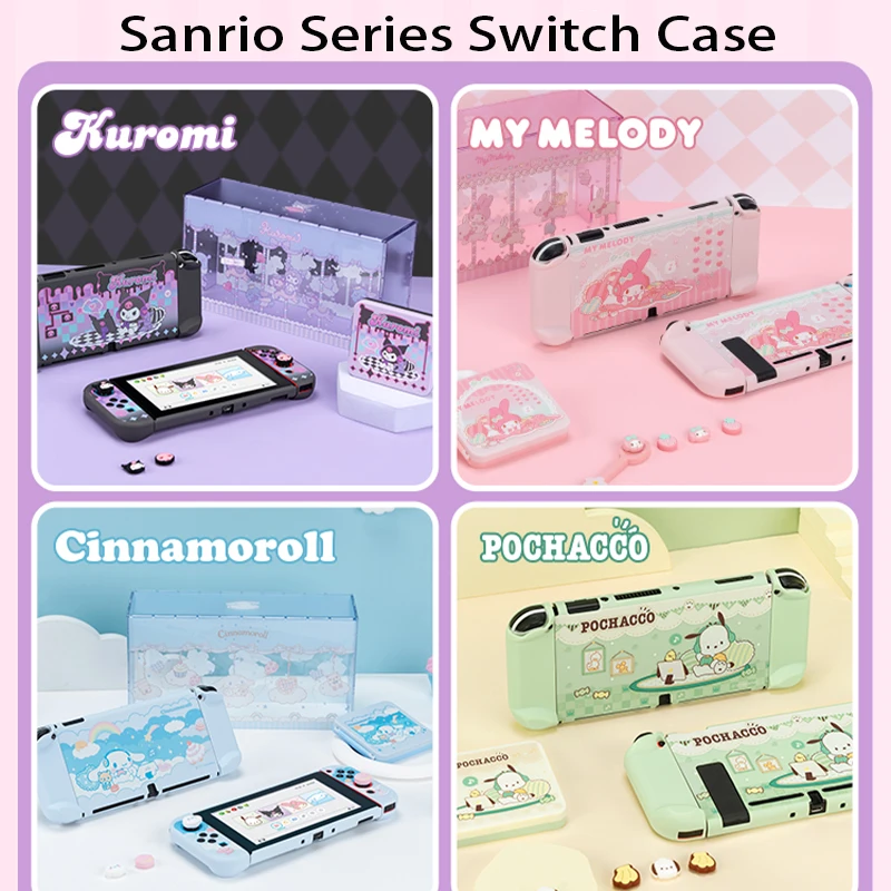 

Kawaii Sanrio Pochacco Kuromi Cinnamoroll Cartoon Switch Oled Protective Case Anti-Fall Delicate Comfortable Anime Peripherals