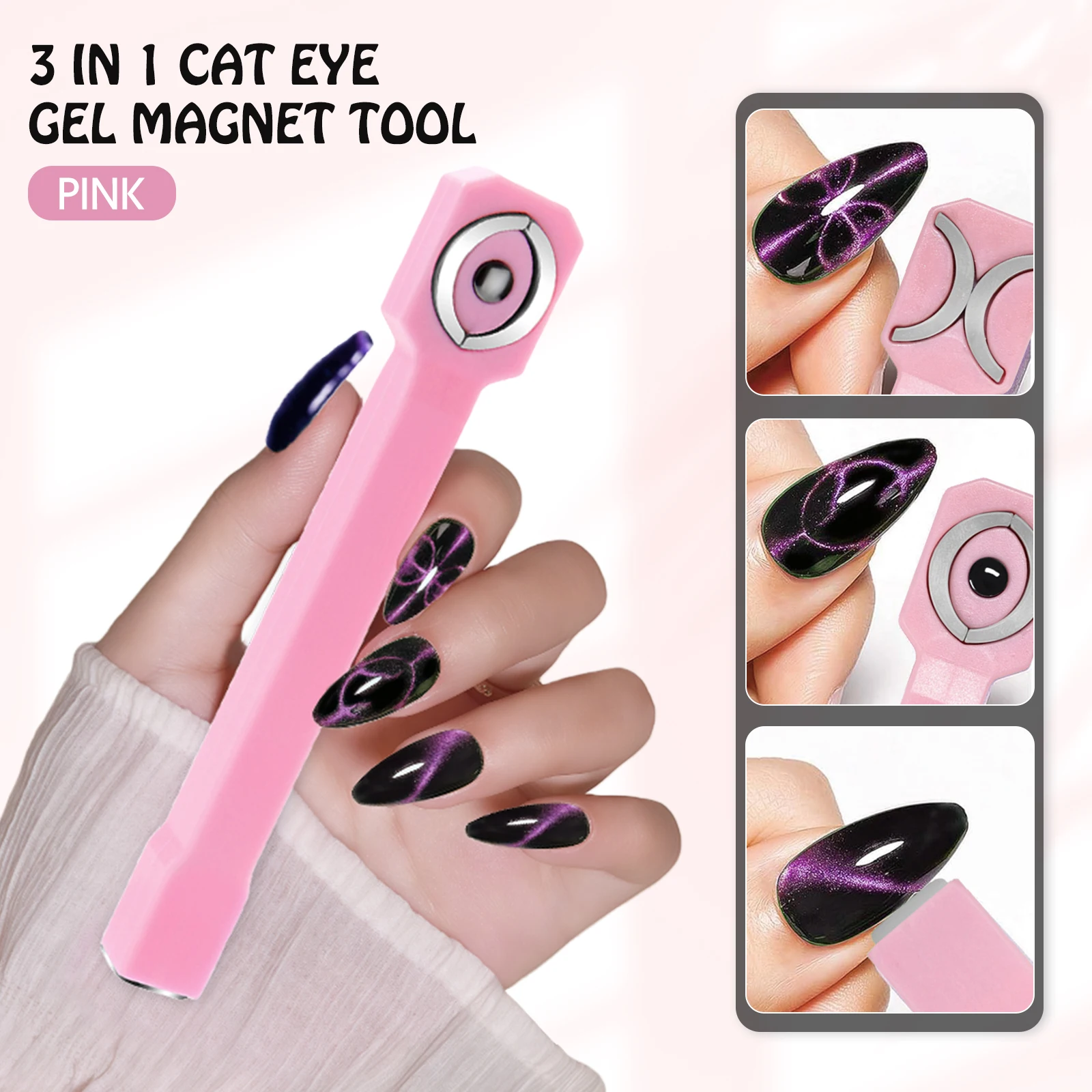

3 in 1 Nail Magnet Tool Strong Cat Eye Magnet for Nails Gel Polish,3 in 1 Cateye Magnetic Tool for Nail Art