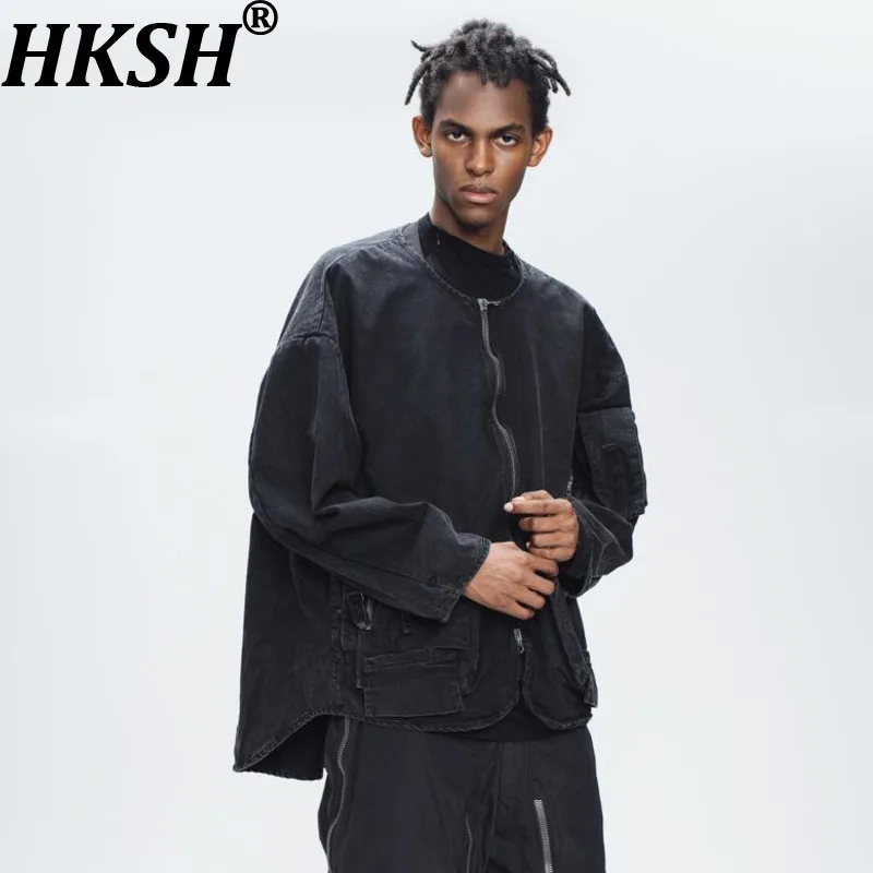 

HKSH Autumn New Men Deconstruct Taoist Robe Safari Style Jacket Mid-Length Trench Coat Trendy Techwear Fake 2-Piece Coat HK17147
