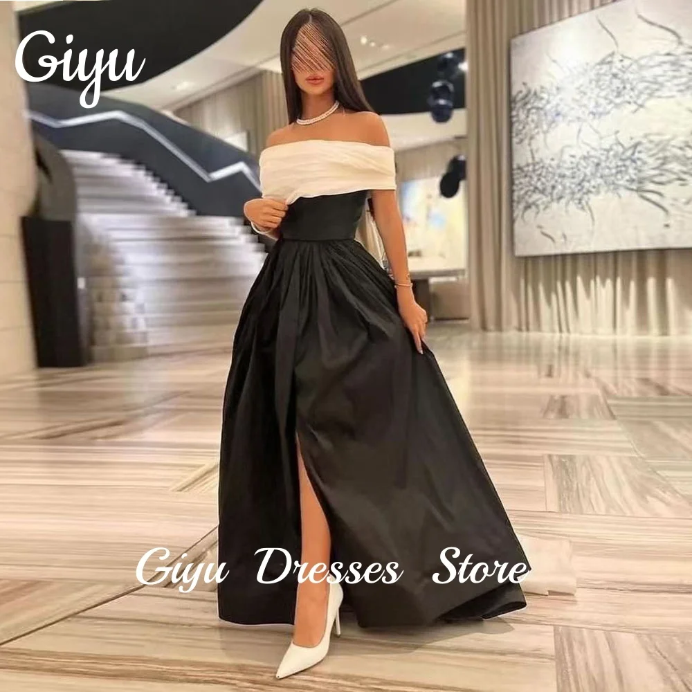 Giyu-vestido de noche elegante, corte en A, sin mangas, con hombros descubiertos, largo hasta el suelo, satén, abertura lateral, vestido de graduación con corsé personalizado