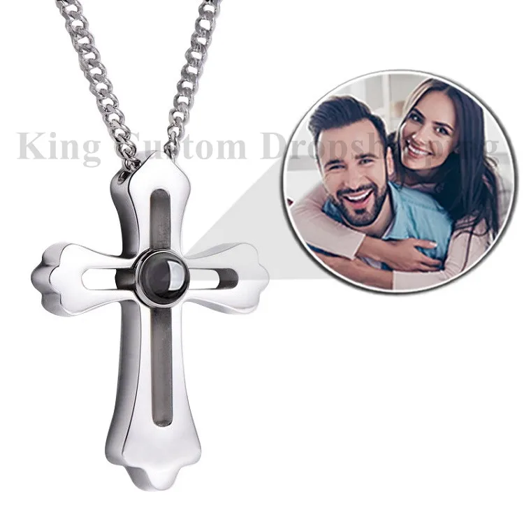 

Men's Personalized Cross Projection Pendant Non-Oxidation Necklace Custom Photo Birthday Christmas Gift