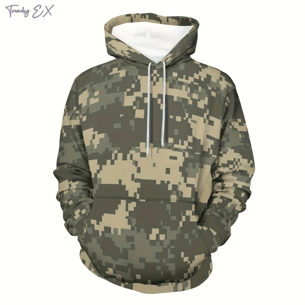 Sweatshirts for Men 3D Military Camouflage Print Oversized Hoodie Unisex Sports Kangaroo Pocket Hooded Sweatshirt Men\'s Clothing