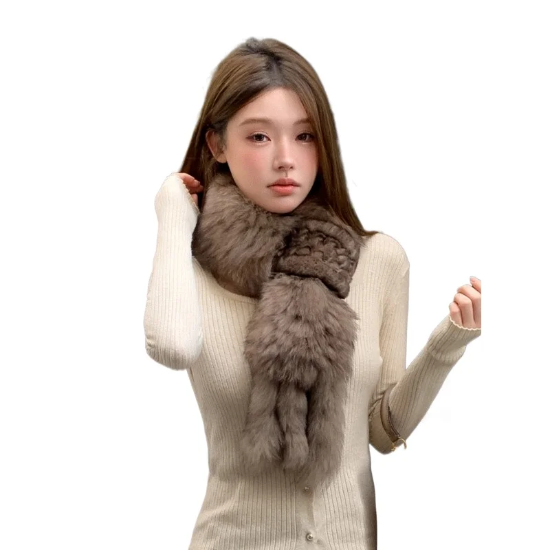 

Новый шарф из меха лисы в корейском стиле, зимний теплый меховой шарф, универсальный двусторонний плетеный меховой воротник, придающий элегантность.