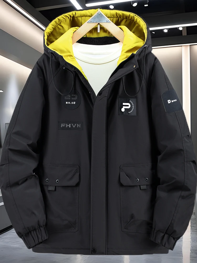 

Men's Thiened Windproof Waterproof Winter Jaet Fce Lined Hooded Coat Large Size Casual Warm Outerwear Coat