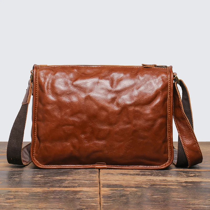 Sac à Bandoulière en Cuir de Vache Naturel pour Homme, Sacoche Faite à la Main, Décontracté, de Grande Capacité, avec Fermeture Éclair, Nouvelle Collection