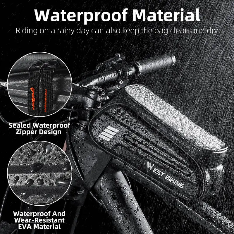 WEST BIKING Bicycle Bag 7.0 Inch Bike Phone Touch Screen Bag EVA Hard Shell Water Repellent Front Frame Bags MTB Road Bike Bag