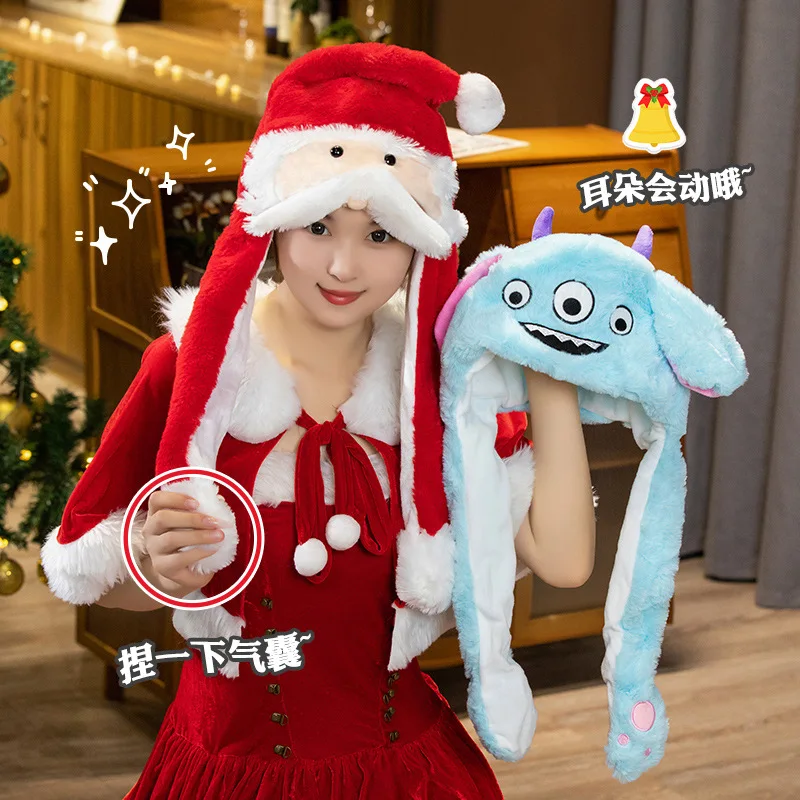 

Creative Christmas Santa Claus Hats Fluffly Ear Can Move Cute Soft Stuffed Little Monster Funny Plush Toys Girls Kids Xmas Gifts