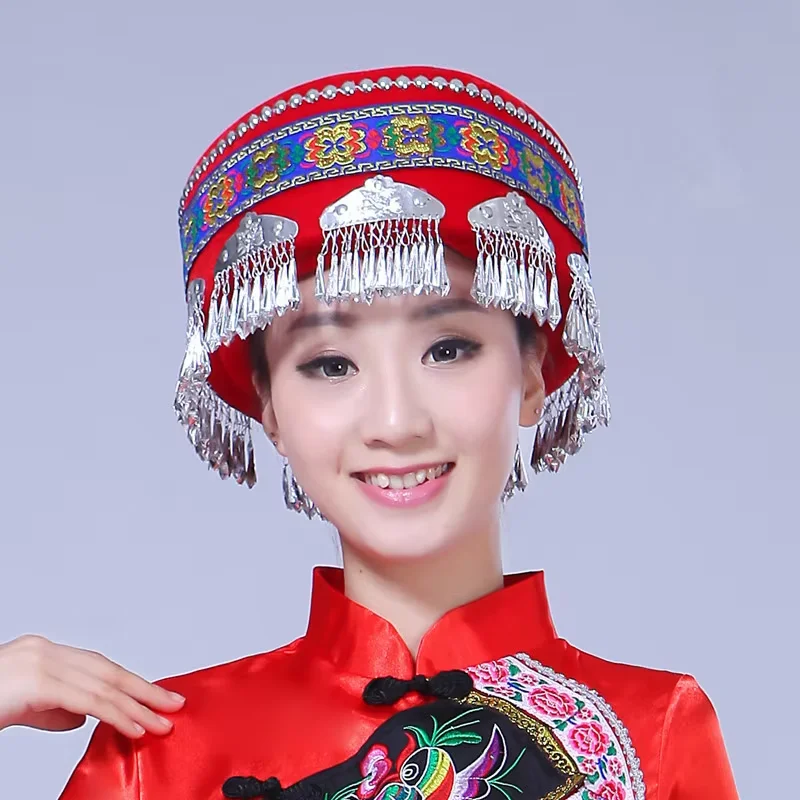 中国ミャオ族帽子女性のためのモンダンス頭飾りヘアアクセサリー伝統的な中国のかぶとキャップステージパフォーマンスヘッドギア