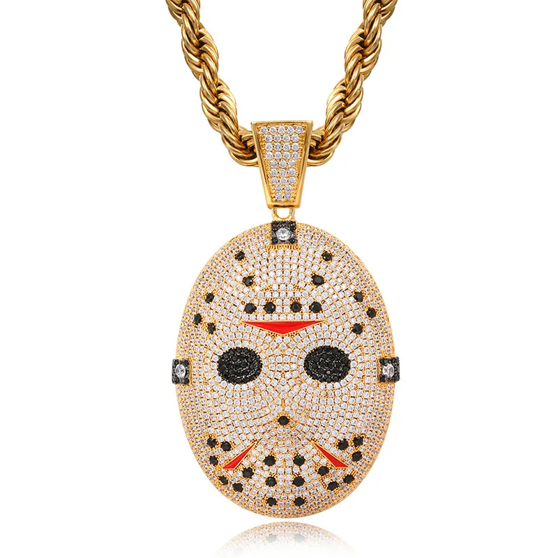 

Hip Hop 5A+ CZ Stone Bling Iced Out Mask Pendants Necklaces for Men Rapper Jewelry Gold Silver Color Drop Shipping