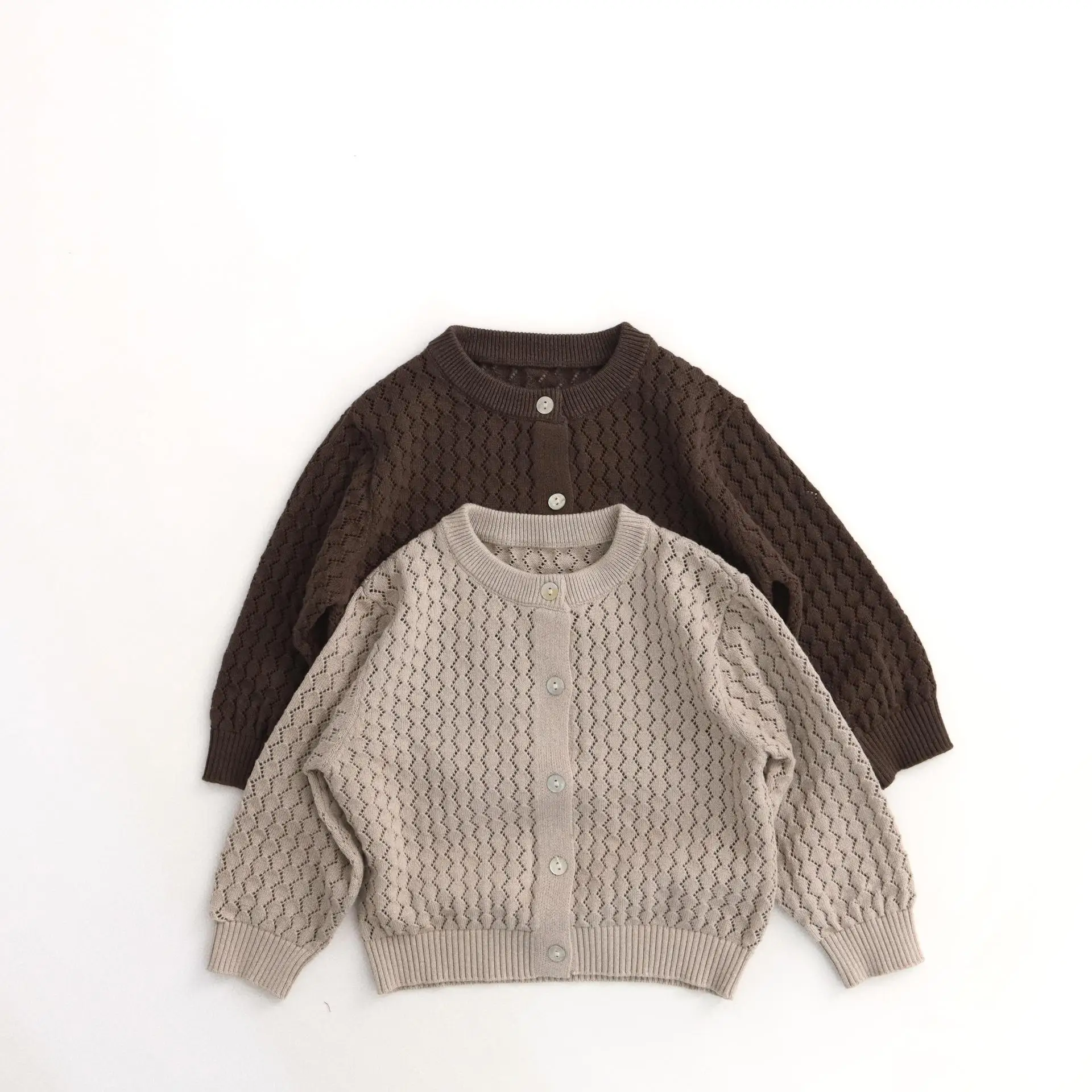 Summer Children Long Sleeve Knit Coat Boys Girls Thin Cotton Knitted Sweater Cardigan Baby Air Conditioned Shirt Jacket