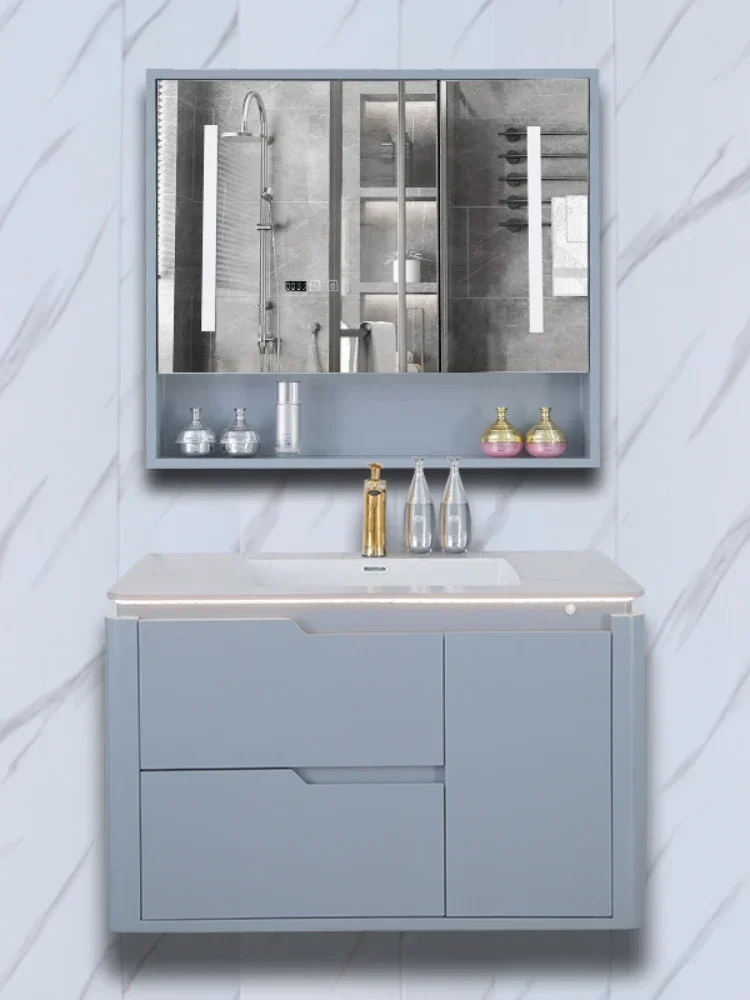 ~Plate Whole Washbin Seamless Ceramic Basin Bathroom Cabinet Combination Smart Solid Wood Bathroom Cabinet Washstand Wash Basin