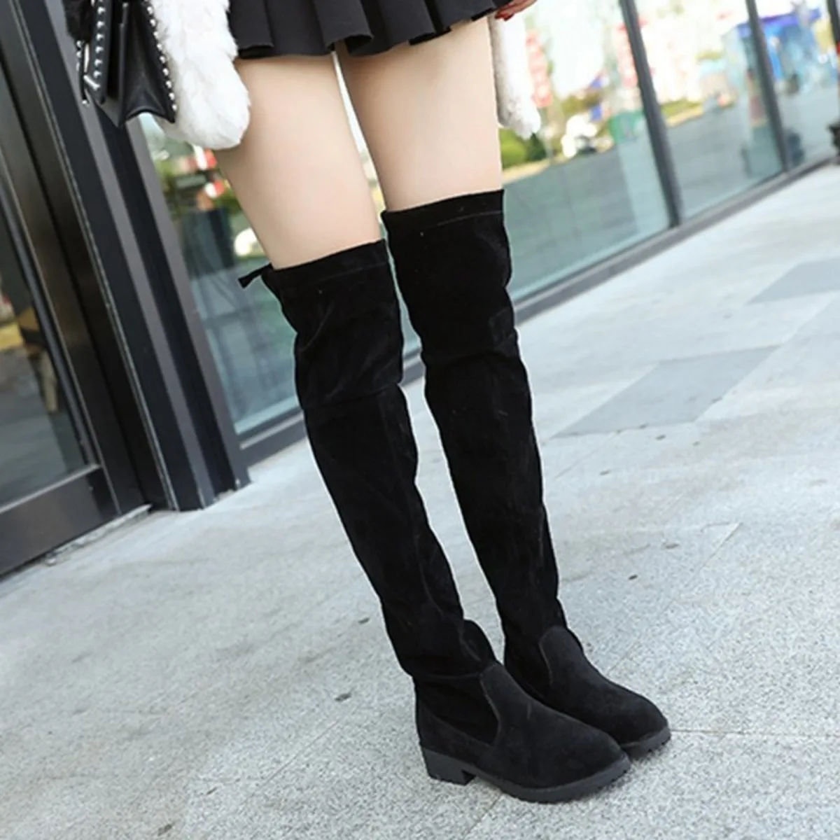 Damskie buty za kolano Botas Mujer Invierno New Woman in Stretch Fabrics Flat Bottomed Round Toe Boots Long Botte Femme Boots