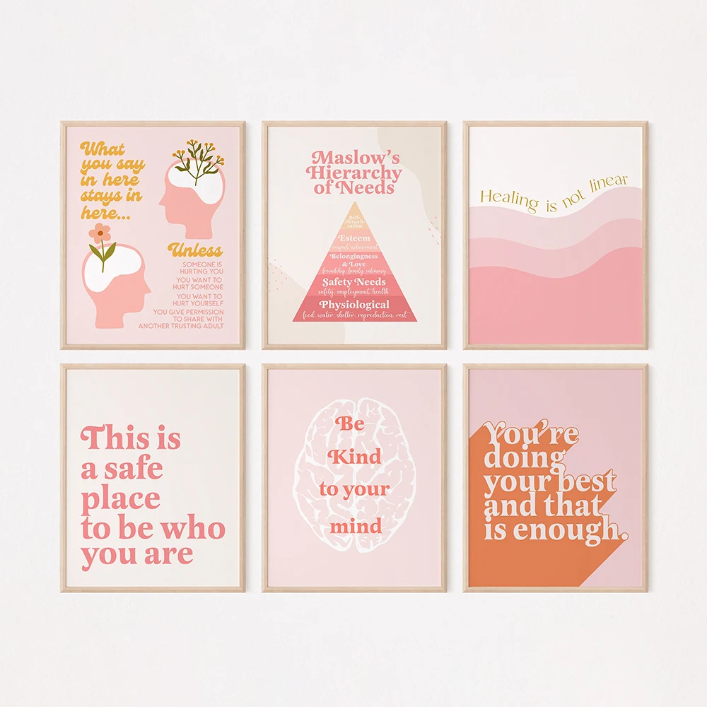 

Mental Health Quote Propaganda Poster Print Therapist Office Wall Art Decor Pink Girl Mental Pyramid Canvas Painting Room Home