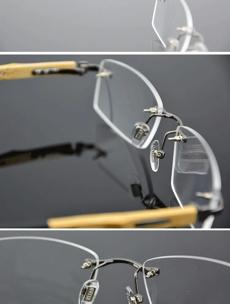 Chashma Marke Reinem Titan Rahmen Bambus Holz Brillen RX Männer Randlose Holz Brillen – Detail 5