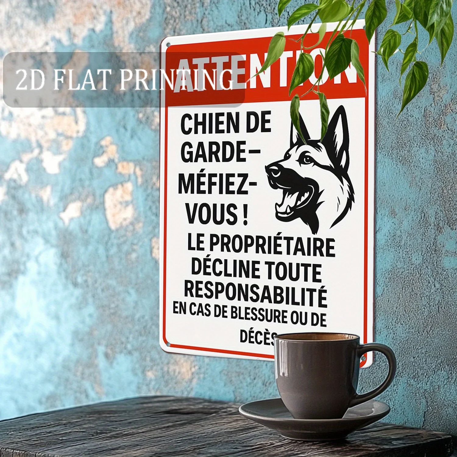 Pancarte en métal vintage « Attention Chien de Garde », Décoration murale rétro française « Attention Chien de Garde », Décoration rustique pour la sécurité de la propriété