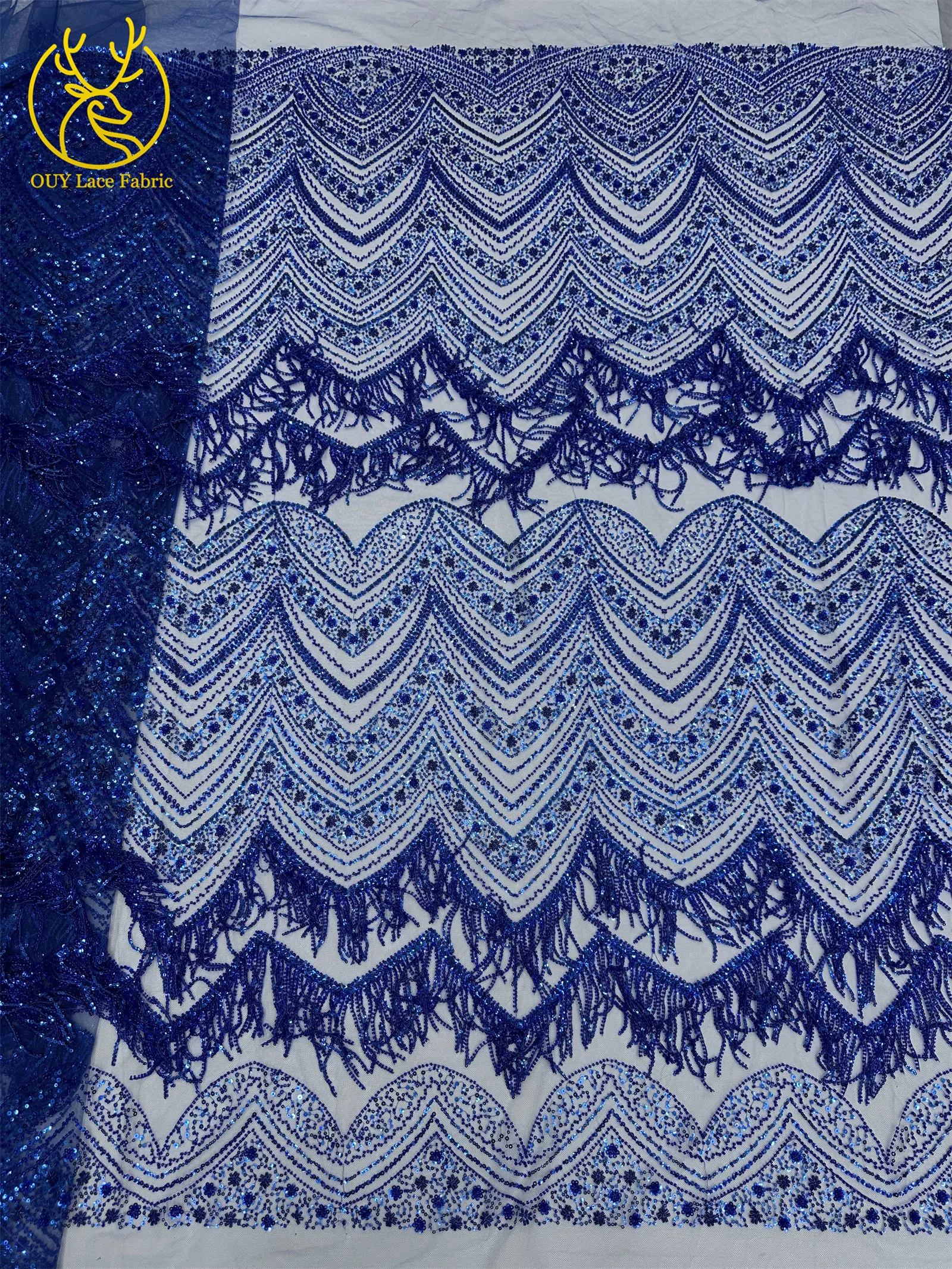 Hochwertiger 3D-Quasten-Perlen-Spitzenstoff, goldfarbener afrikanischer Perlen-Pailletten-Spitzenstoff, französische Tüllspitze für Hochzeitskleider, 5 Yards – Detail 22