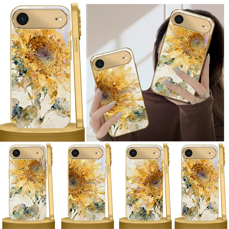 Dyeing Sunflower Flowers For iPhone 17 Air 16E 15 PRO 14 13 Plus 12 mini 11 17Pro Max XR 16 17ProMax 15 Golden glass phone case