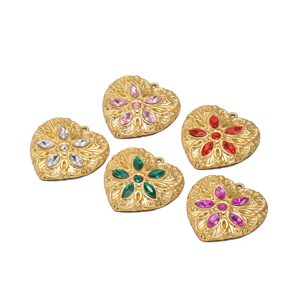 

3 шт., подвески в форме сердца из нержавеющей стали, стразы, цветочные подвески для DIY, французские ювелирные изделия, браслет, ожерелье, аксессуары