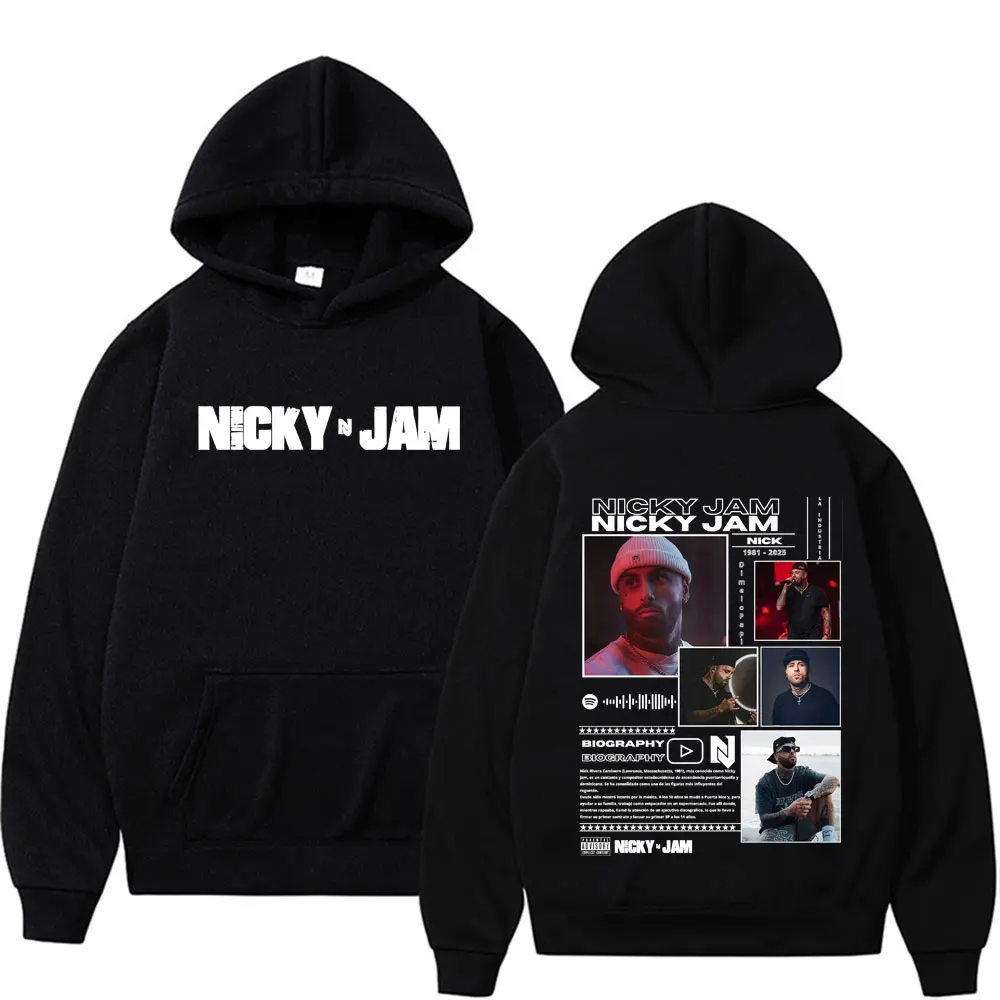 

Рэпер Nicky Jam Album 2025 Tour Толстовка с капюшоном Подарки для фанатов Мужчины Женщины Мода Хип-хоп Негабаритные классические толстовки Готические повседневные толстовки