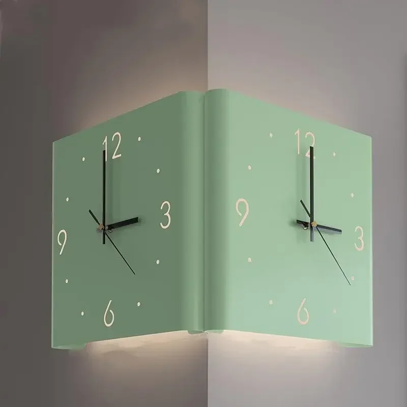 Creative Curved Double-sided Corner Clocks New Style Living Room Wall Clock Arc Double-sided Silent Wall Clock with NIght Light