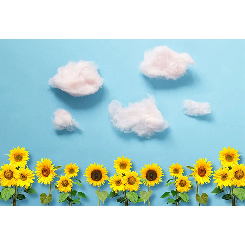 Avezano الوليد استحمام الطفل التصوير خلفية عباد الشمس الأزرق السماء البيضاء سحابة حفلة عيد ميلاد خلفية صور استوديو فوتوكورد