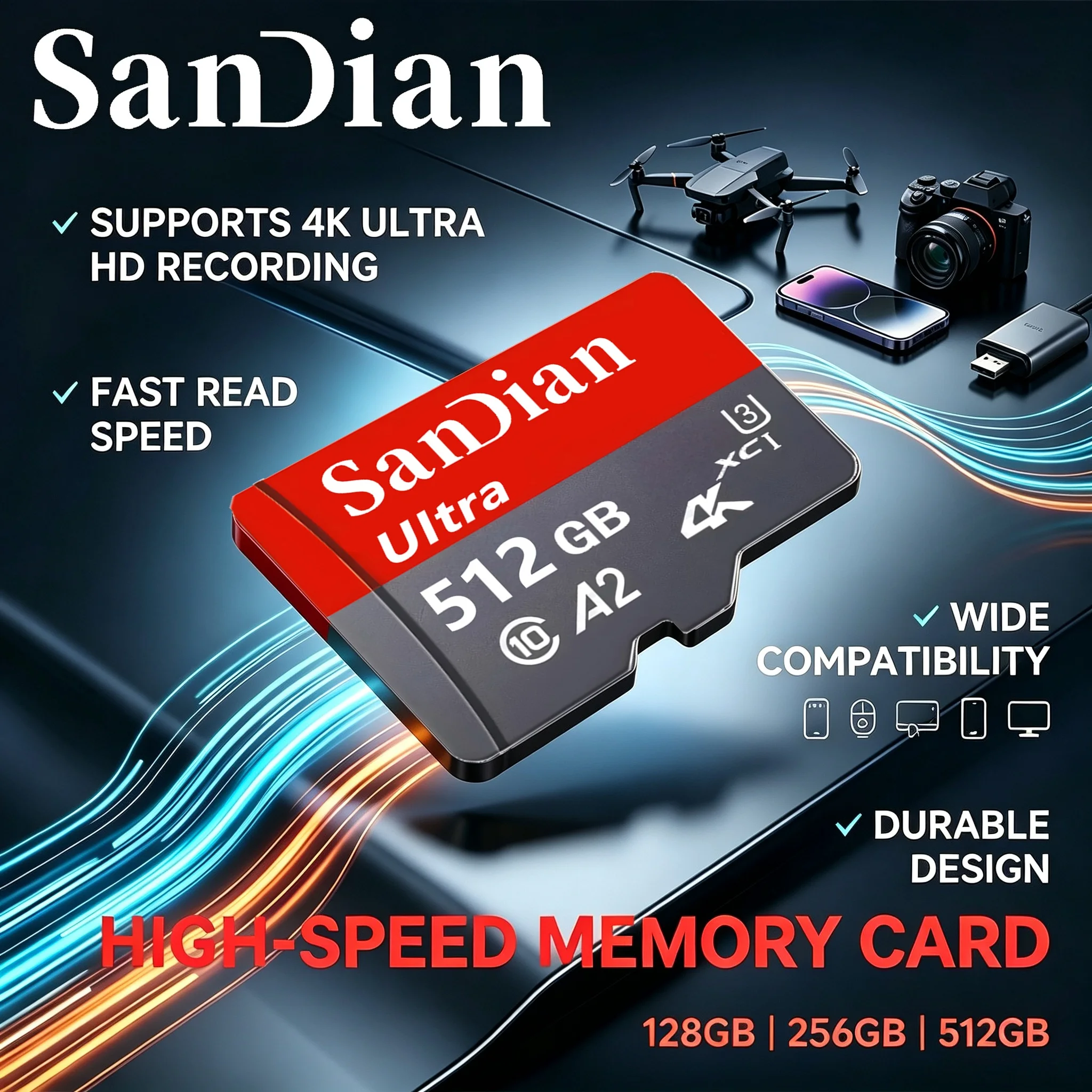 Micro TF SD Card 64GB 32GB 512GB TF Cards SD Cards Memory Card Drop Proof U1 for Body Camera/Smart TV/GPS/Mobile/Car Camera