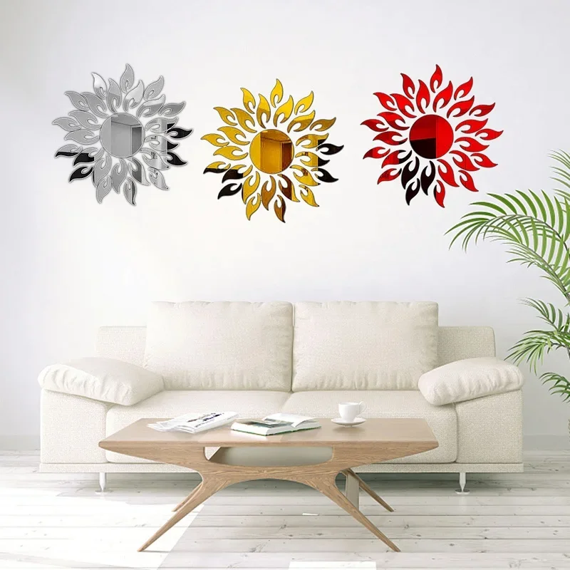 Sunflower Wall Sticker Acrylic Mirror Self Adhesive Reflective Decal Mural Wallpaper for TV Background Art Home Decor