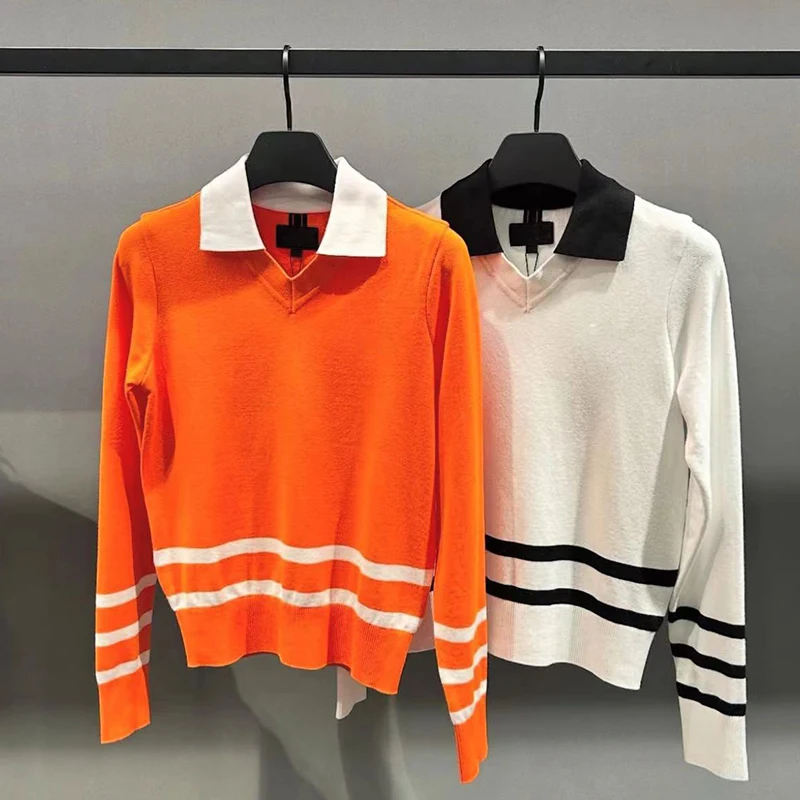 Camiseta de punto fina para mujer 2026, nueva ropa de golf de otoño, suéter deportivo transpirable y suave, top de entrenamiento deportivo estilo coreano, jersey de golf.