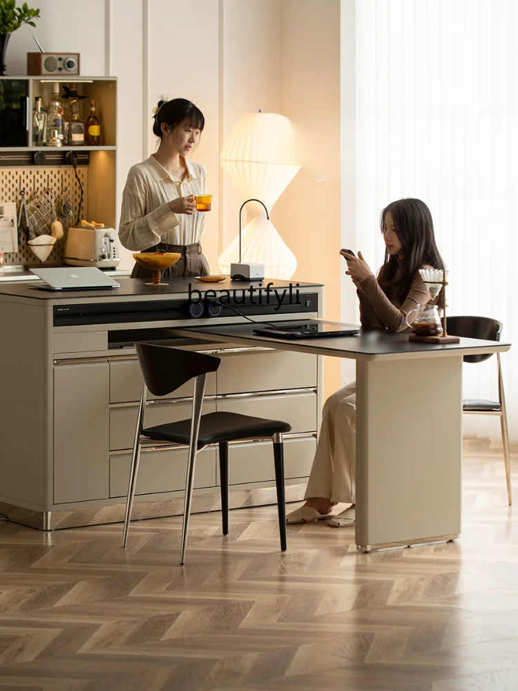 Kitchen Island Dining Table Integrated Stone Plate Dining Table Retractable Rotating Stone Plate Medium Kitchen Island