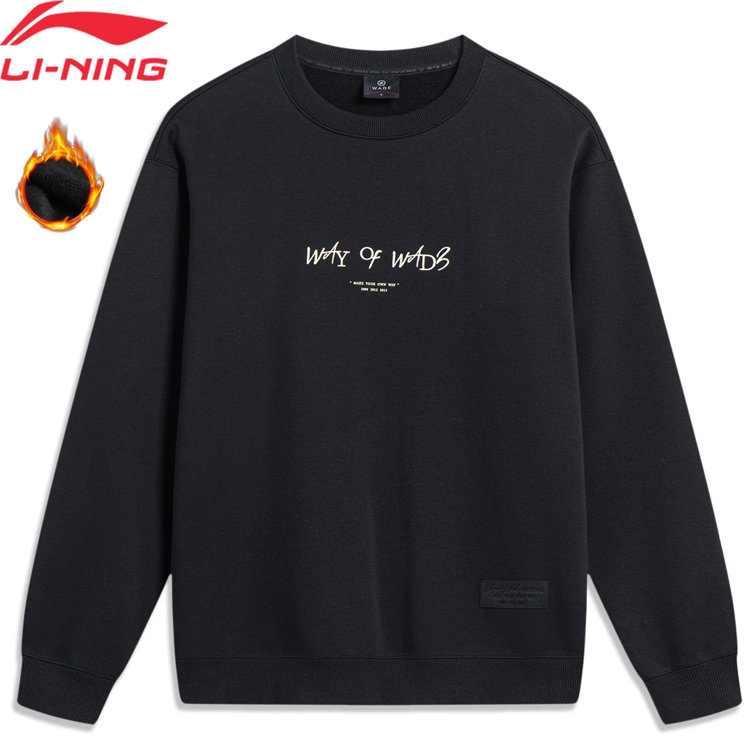 Li-Ning Men Wade Winter Fleece Sweatshirt WARM AT 65%Polyester 35%Cotton Loose Fit Comfortable Sports Tops Pullover AWDT941