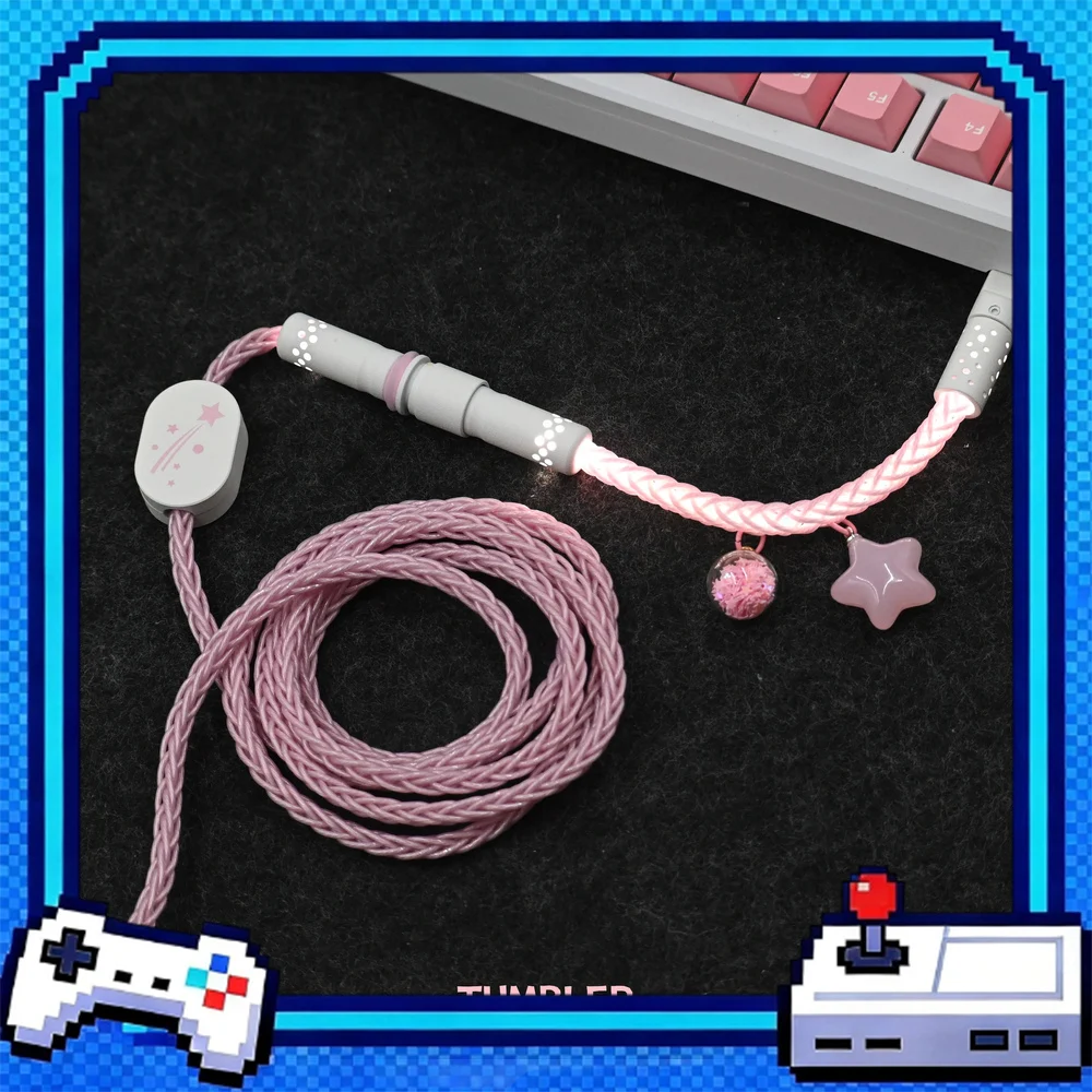 Tumbler Studio Star Moon Theme Pink Lighting Single Crystal Copper Custom Mechanical Keyboard Aviator Cable Coiled Gaming Cord