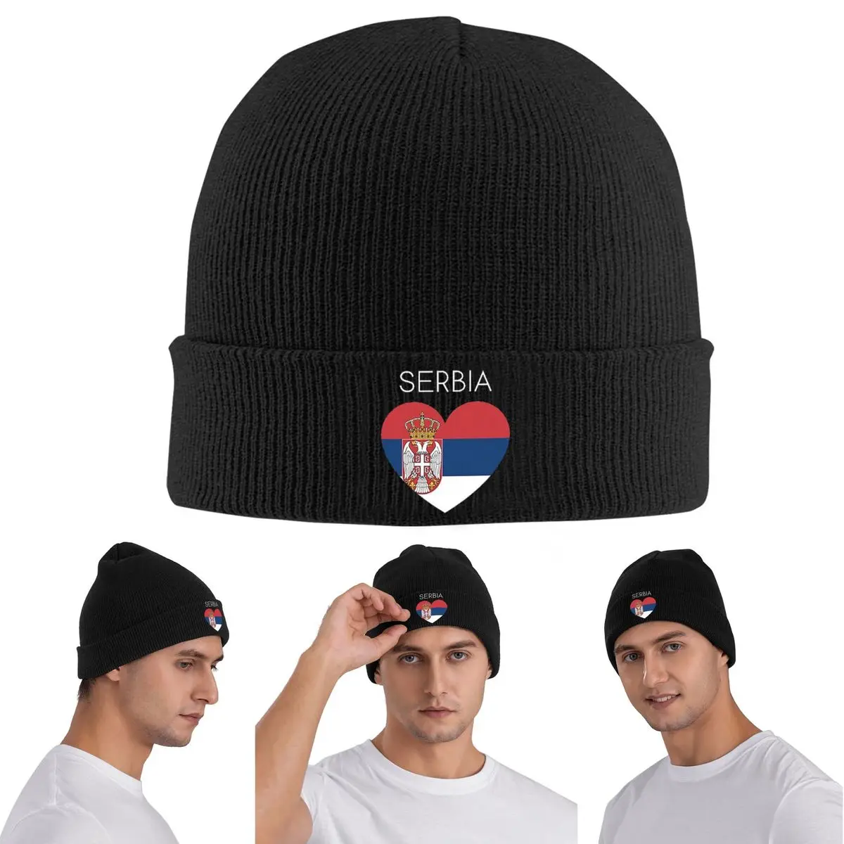 

Теплая вязаная шапка с флагом Сербии, зимняя вязаная шапка с капюшоном, шапочки Skullies, шапки в стиле хип-хоп для унисекс