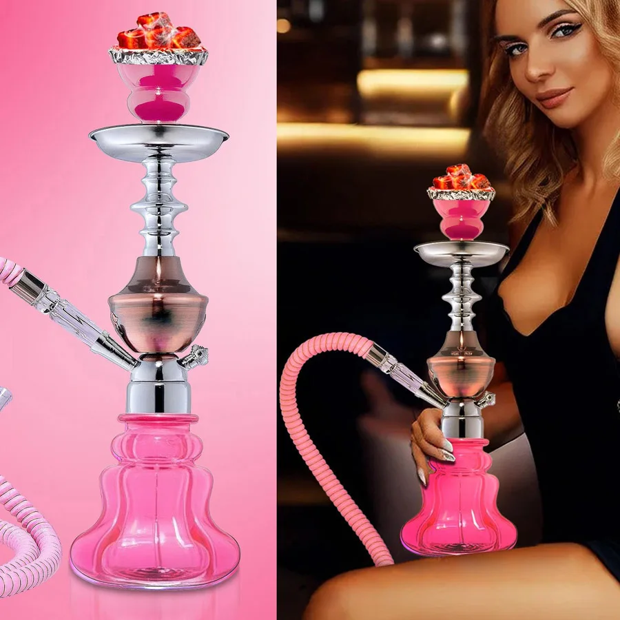 Mini Pink Double Hose Hookah Set Small Glass Shisha Hookah Full Accessories Ceram Bowl Camping Shisha Narguile Chicha For Bar