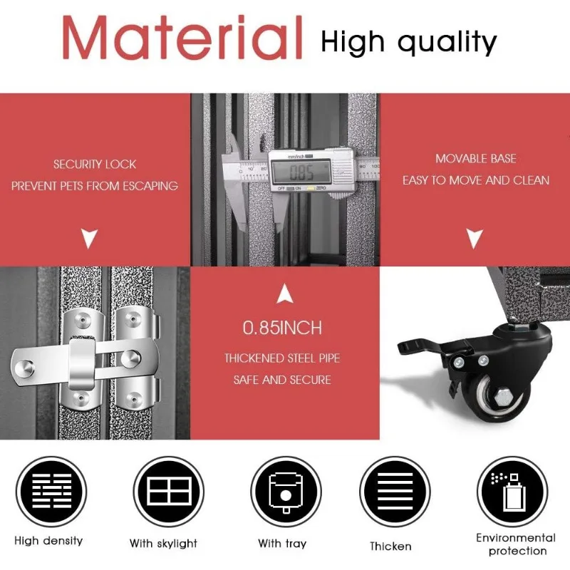 48" Heavy Duty Dog Crate Strong Metal Cage House Shape Pet Kennel Crate Playpen with 4 Locking Wheels