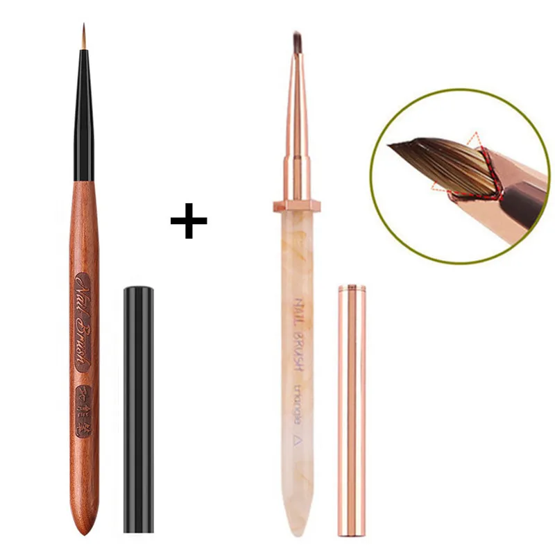 

2PCS Round Wood Handle Triangular Art DIY Painting Brush Drawing Stripe Flower Painting Pen UV Gel Brush