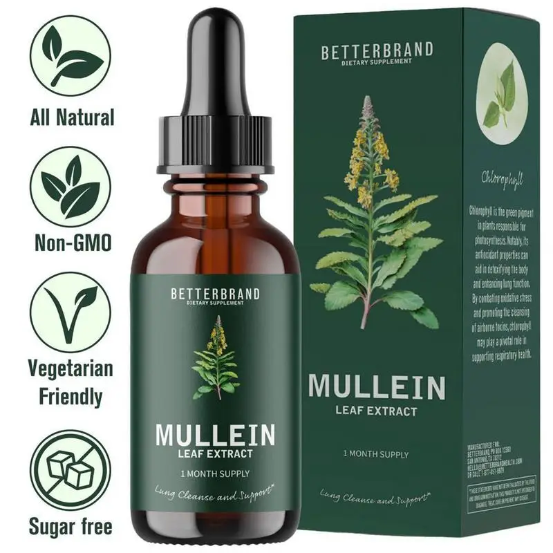 Mullein Leaf Extract Capsule para limpeza de pulmão e fígado, Pulmões Gotas, Desintoxicação, Lug Clears Respiratory, Orgânico, 60ml