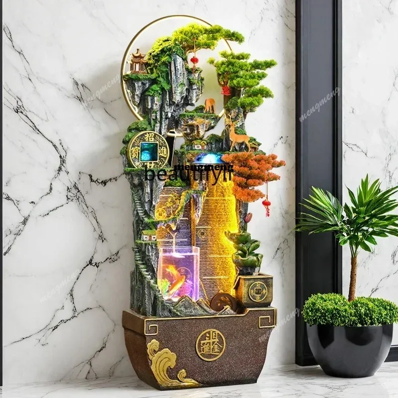 Rockery flowing water large ornament circulating water, fountain floor water curtain wall opening gift landscape fish taN