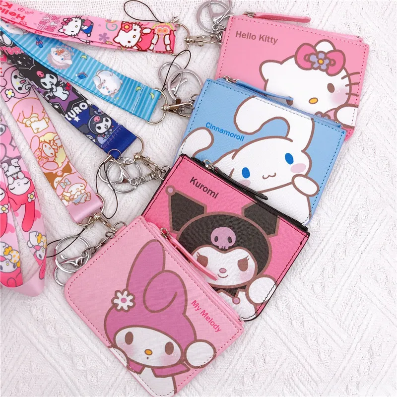 

Kawaii PU Sanrio Wallet Kt Cinnamoroll Kuromi My Melody Purse Wallet with Zipper Anime Coin Bankcard Storage Bag Halter