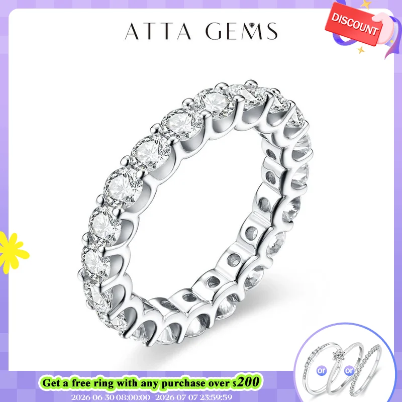 ATTAGEMS New in Round Cut 3.5mm Moissanite Rings  D Color VVS1 Etenity Diamond Engagement  Wedding Bands For Women