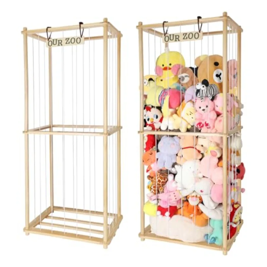 

63" Large Stuffed Animal Storage for -Wood Plush Storage Organizer Shelf with Elastic Cord for Birthday Gift for Toddler Baby K