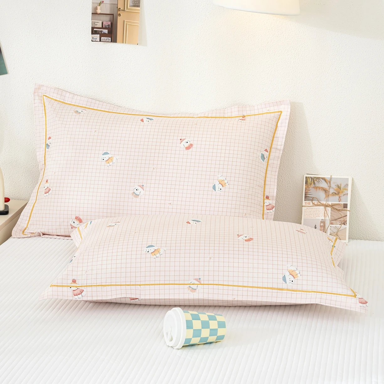 1Pc 200 TC Cotton Plaid Printed Euro Size Pillowcase 50x 80 cm,Pillowcover With Envelope Cl osure,Without Core
