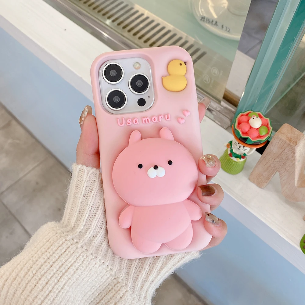 3D Anime Usamaru Kaninchen Teleskop-Halterung Hülle Weiche Silikon-Ständerabdeckung für iPhone 17 16 Plus 15 14 13 12 Pro Max – Detail 5